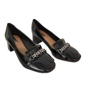Tahari Navy Blue Patent Leather Dress Heels - Size 8 - Silver Hardware